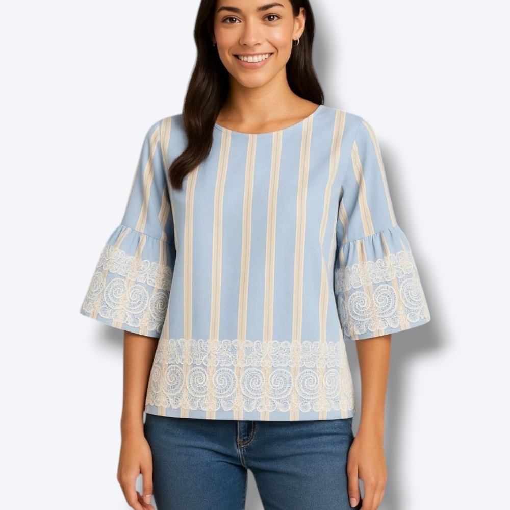 Cristina Gavioli Blue Striped Women's Top Sz Medium - Picture 1 of 4